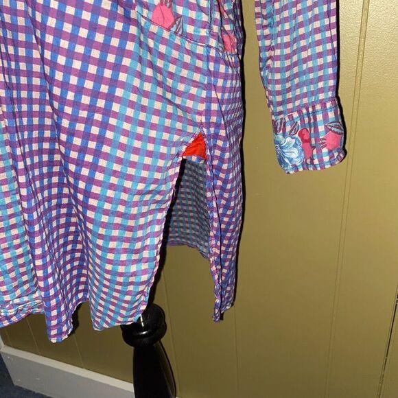 Lisa Corti Milano women M Longsleeve plaid floral print t-shirt dress - Picture 3 of 11